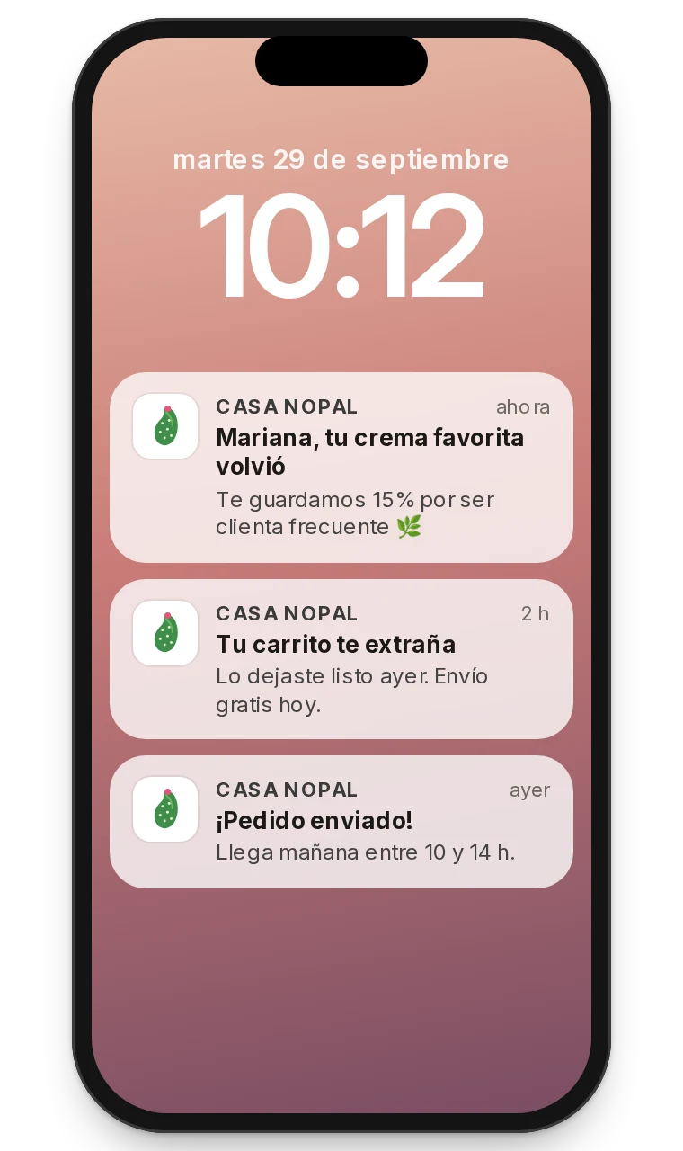 Celular recibiendo notificaciones de correo de una tienda
